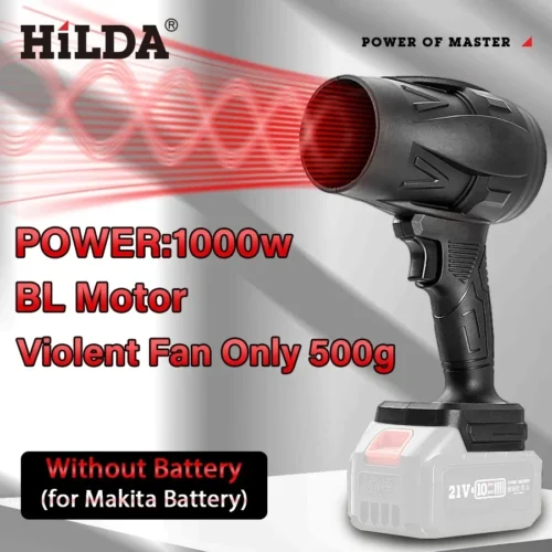 HILDA 1000W Handheld Fan Air Blower Brushless Stepless Speed Cleanner Dust Blower Electric Violent Air Gun for Makita Battery
