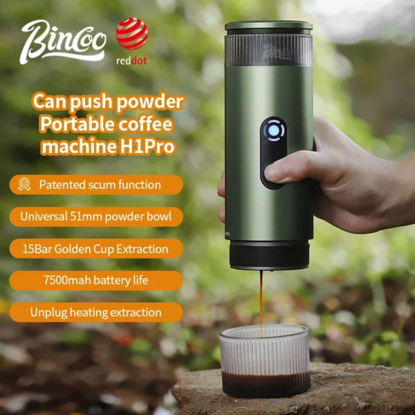 Bincoo Camping Portable Coffee Machine Electric Wireless Heating Concentrate Extraction 18g Powder Professional Coffee Tool