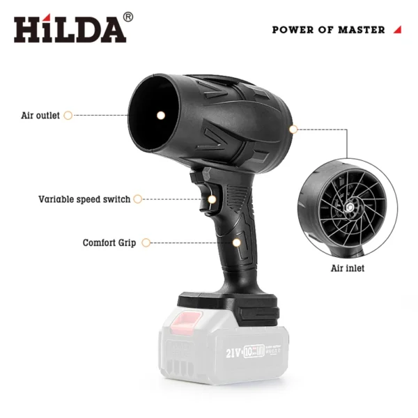 S5f87312eaa75465cb973d495e74c8f34g.webp HILDA 1000W Handheld Fan Air Blower Brushless Stepless Speed Cleanner Dust Blower Electric Violent Air Gun for Makita Battery