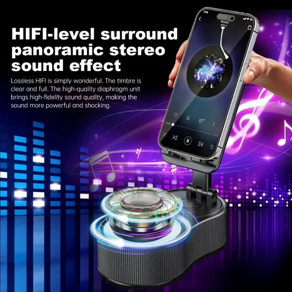 Bluetooth Speaker Phone Holder with Color Ambient Light 300° Foldable Wireless Induction Audio for Tablet iPhone Android