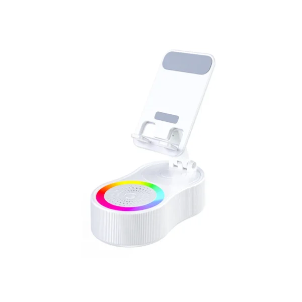 Bluetooth Speaker Phone Holder with Color Ambient Light 300° Foldable Wireless Induction Audio for Tablet iPhone Android