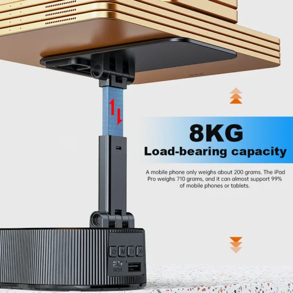 Bluetooth Speaker Phone Holder with Color Ambient Light 300° Foldable Wireless Induction Audio for Tablet iPhone Android