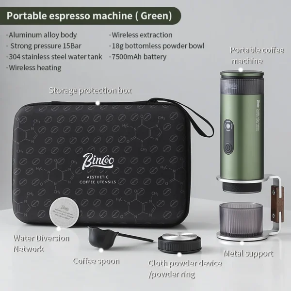 Bincoo Camping Portable Coffee Machine Electric Wireless Heating Concentrate Extraction 18g Powder Professional Coffee Tool
