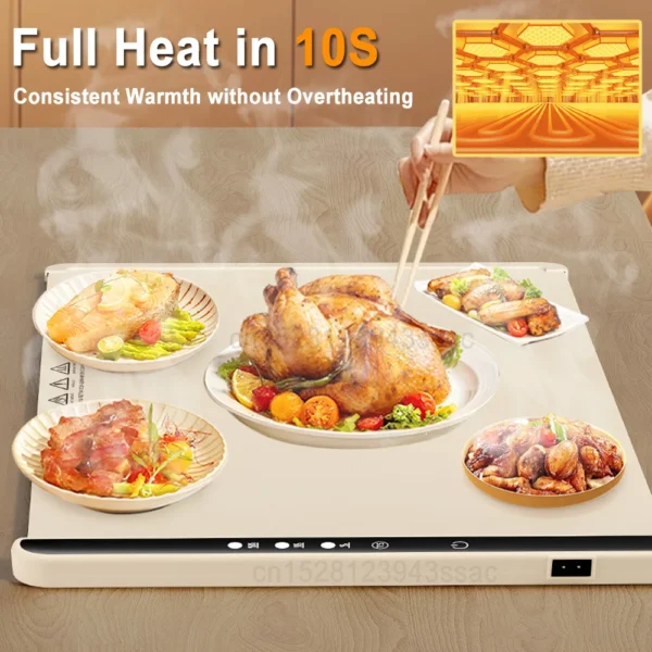Electric Warming Tray Foldable Food Warmer Fast Heating Portable Dining Table Warmer Food Warmer Mat with Full Surface Heating