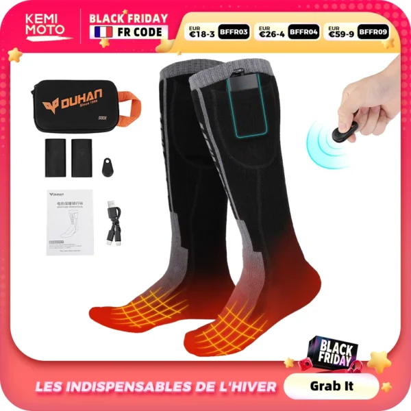Heated Socks Remote Control Motorcycle Electric Heating Socks Rechargeable Battery Winter Thermal Thick Stockings Men Women