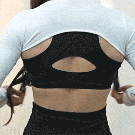 AlignLift feature diagram with labeled cross-back straps, cups, and front closure