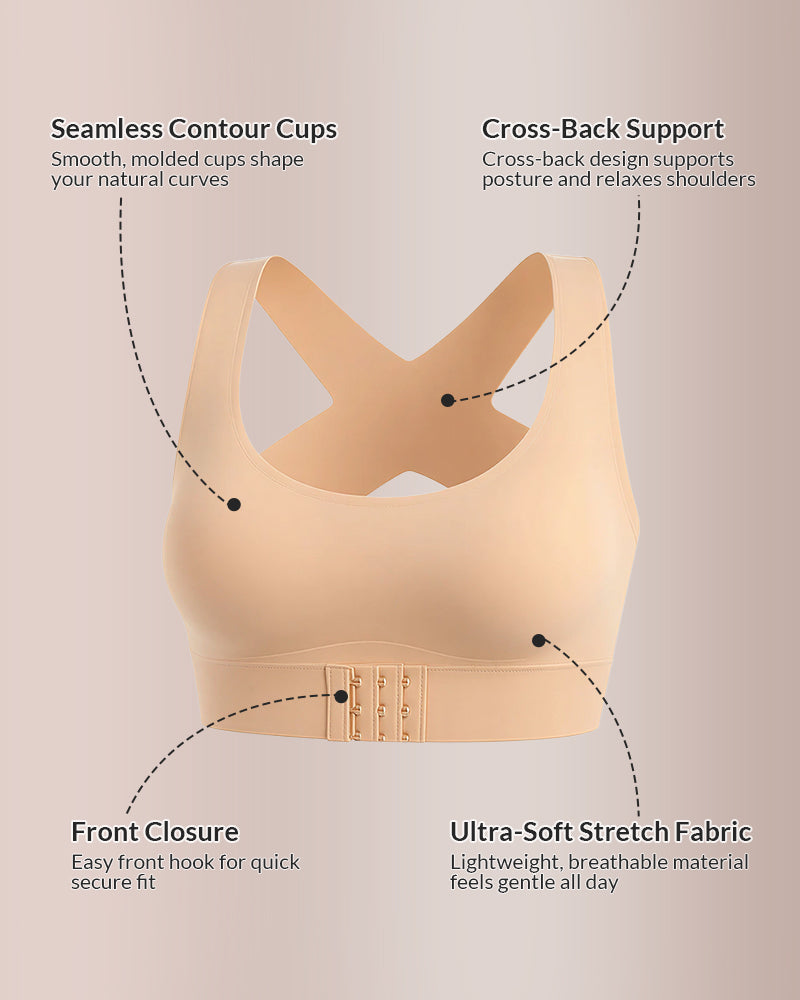 Cross-back X strap design, close-up on back